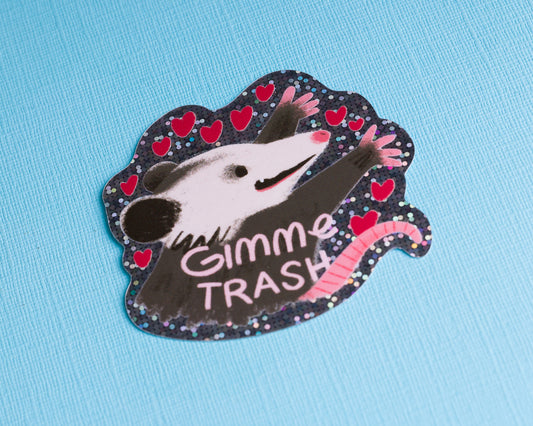 PREORDER Possum Gimme Trash - Glitter Vinyl Sticker