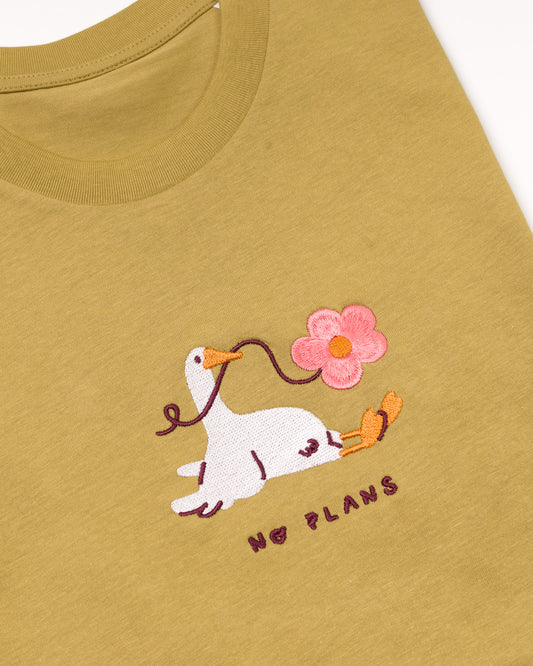 No Plans - Goose Embroidered Olive T-shirt