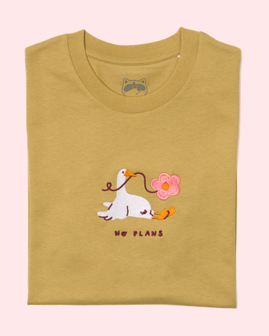 No Plans - Goose Embroidered Olive T-shirt