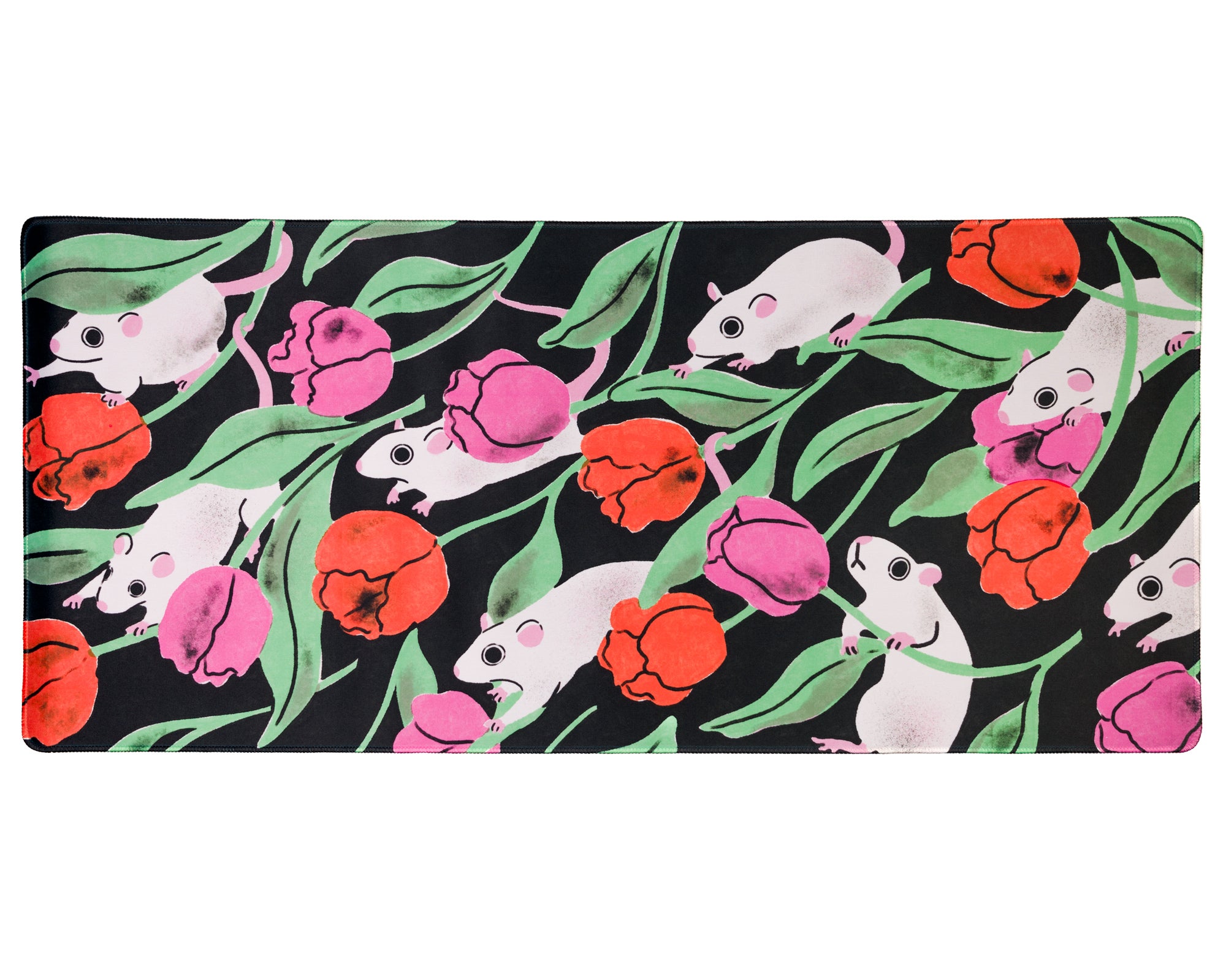 Rats and Tulips - Large Desk Mat
