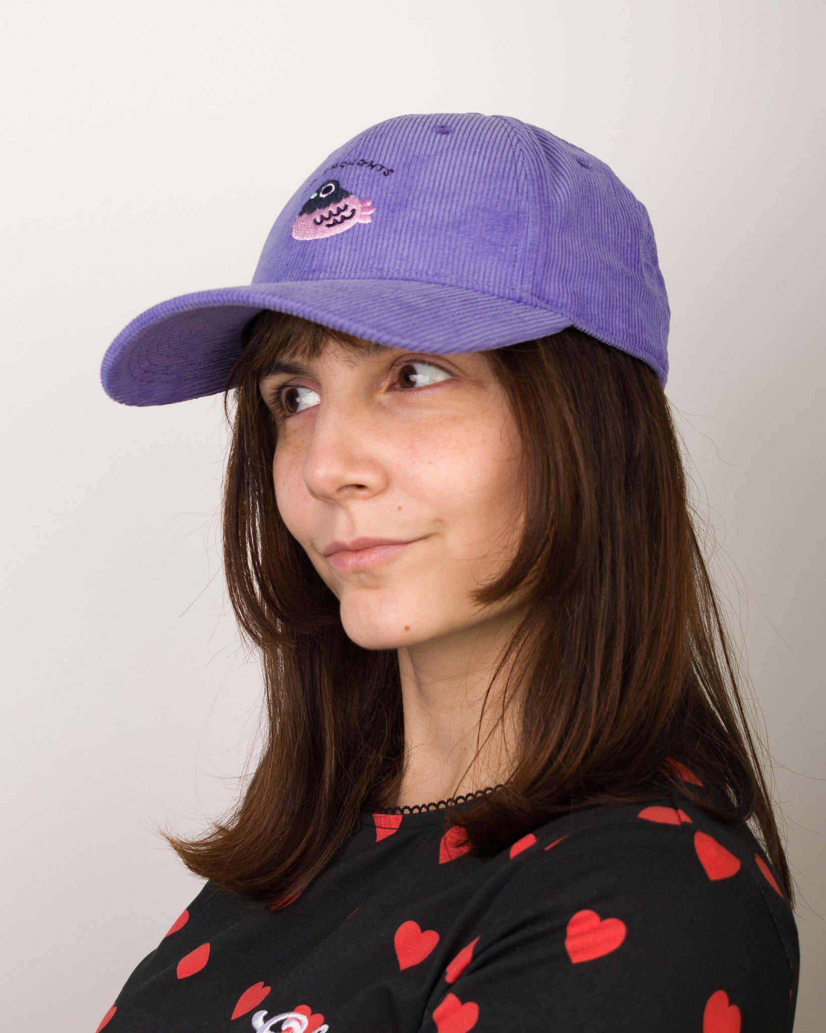 No Thoughts Pigeon - Purple Corduroy Cap