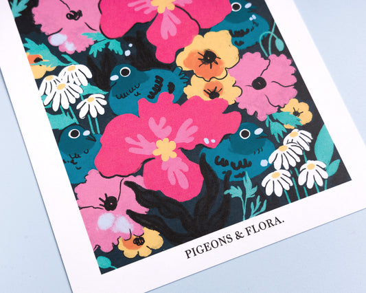 Pigeons & Flora - A5/A4 Art Print