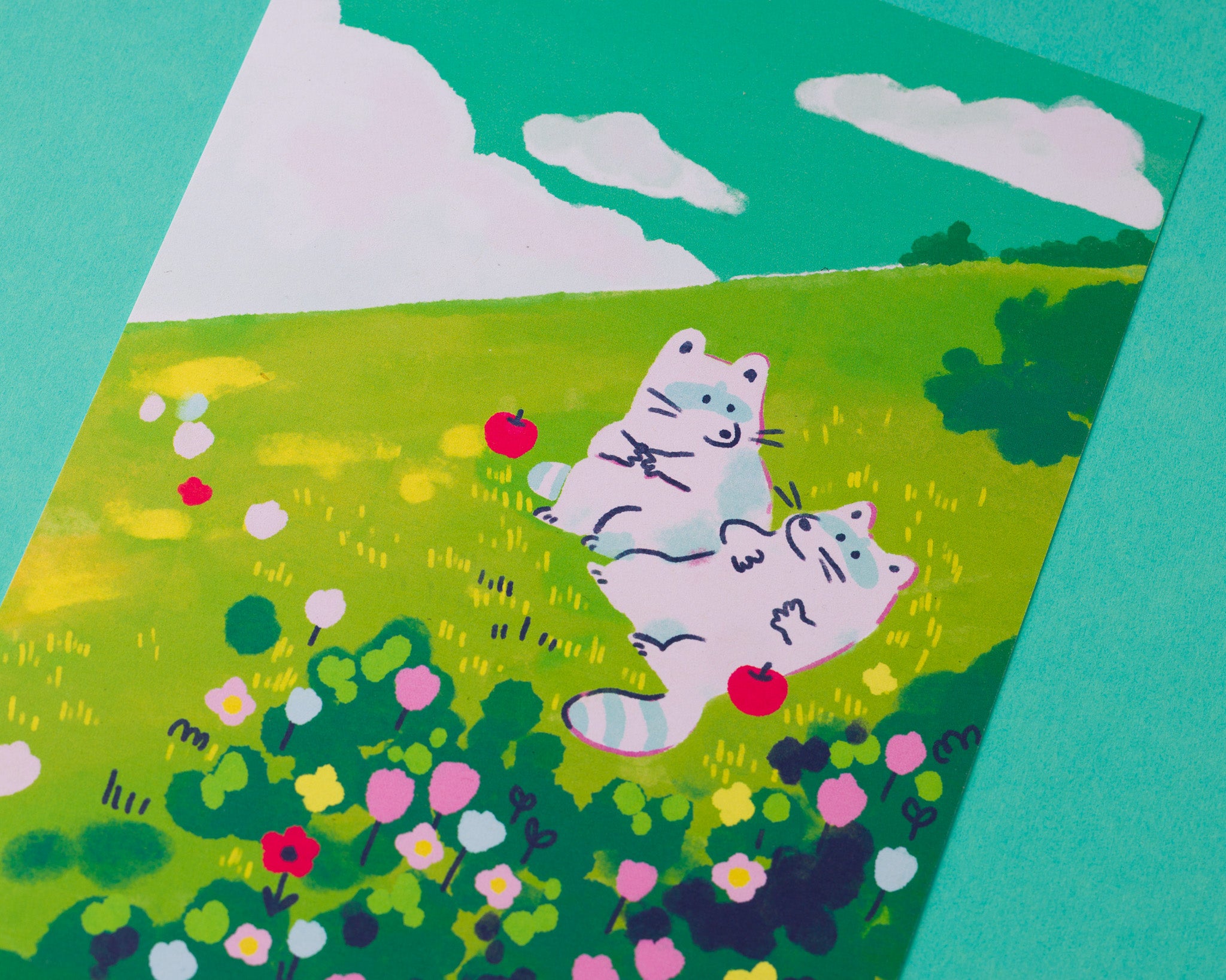 Raccoons in the Meadow - A5/A4 Art Print