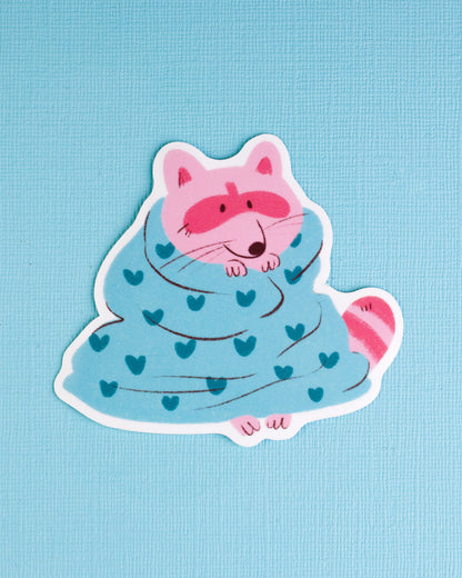 PREORDER Raccoon in a Blaket - Vinyl Sticker