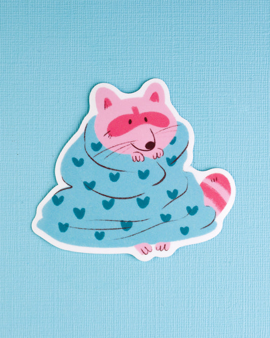 PREORDER Raccoon in a Blaket - Vinyl Sticker