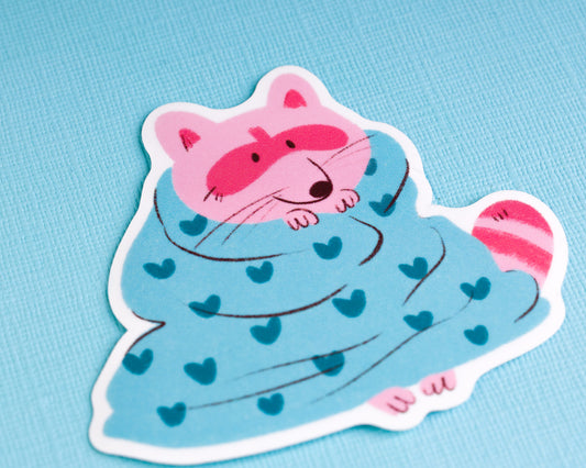 PREORDER Raccoon in a Blaket - Vinyl Sticker