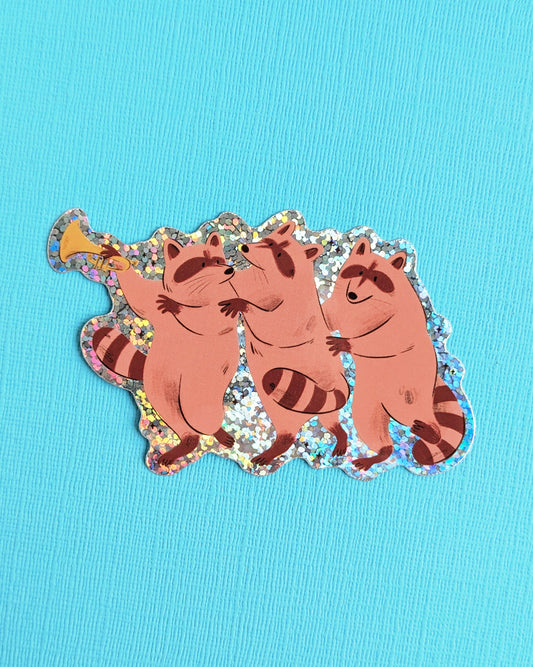 Raccoon Conga - Glitter Vinyl Sticker