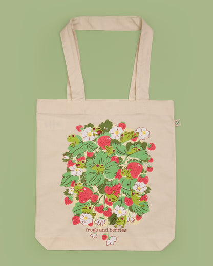 Frogs and Berries - Cotton Tote Bag