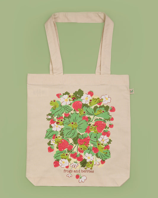 Frogs and Berries - Cotton Tote Bag