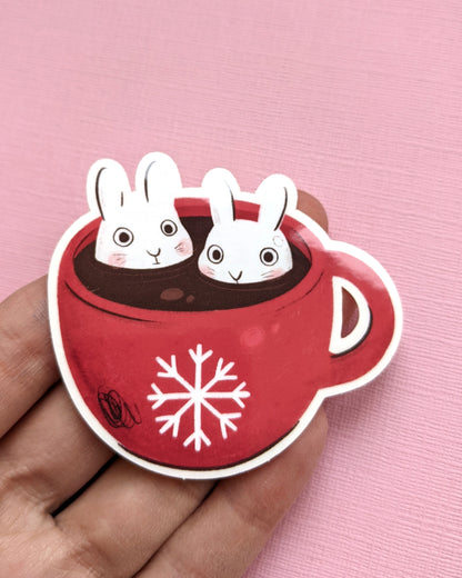 Bunnies in Hot Cocoa - Clear Vinyl Sticker