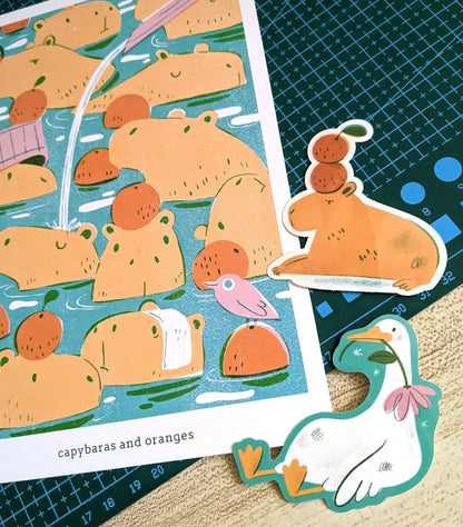 Capybaras & Oranges - A5/A4 Art Print