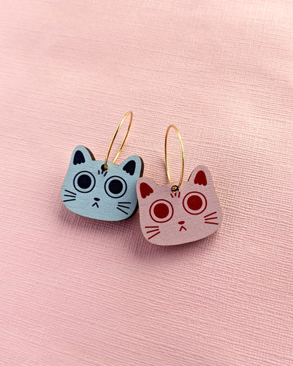 Tiny Cats - Wooden Earrings