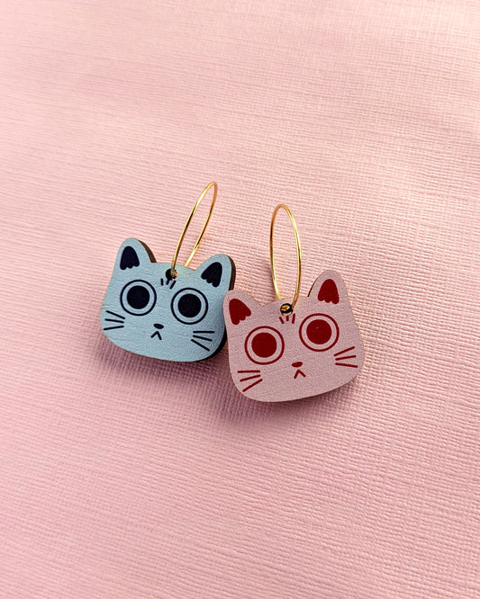 Tiny Cats - Wooden Earrings