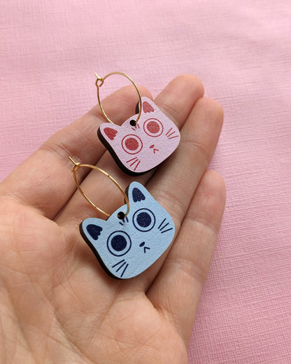 Tiny Cats - Wooden Earrings