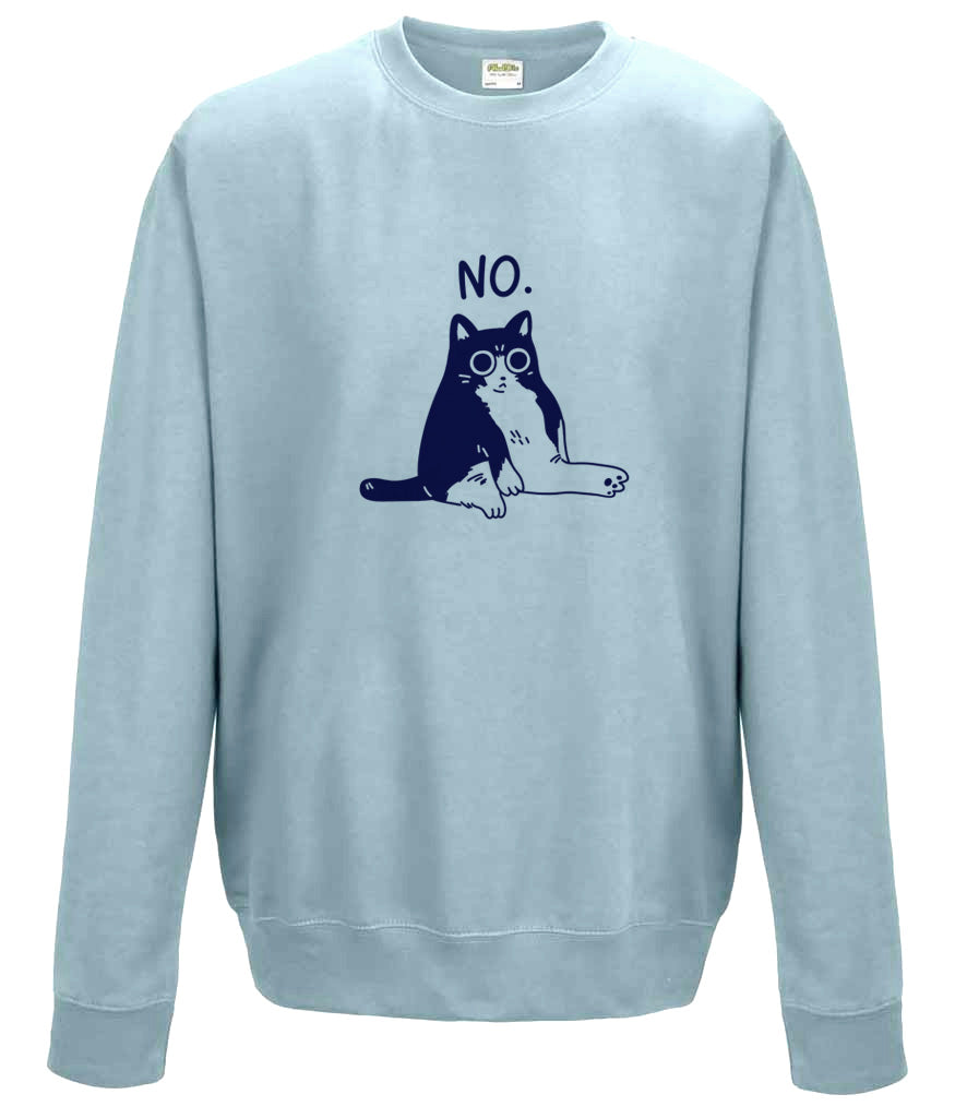 Cat NO - Hand Printed Blue Sweatshirt