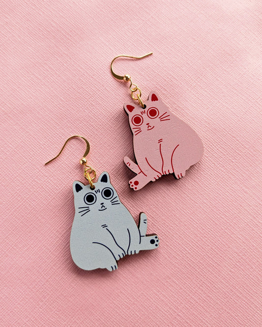 Chubby Cats - Wooden Earrings