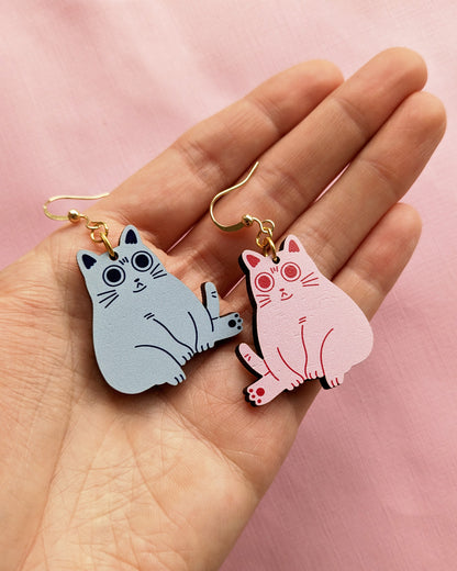 Chubby Cats - Wooden Earrings