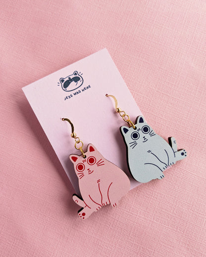 Chubby Cats - Wooden Earrings