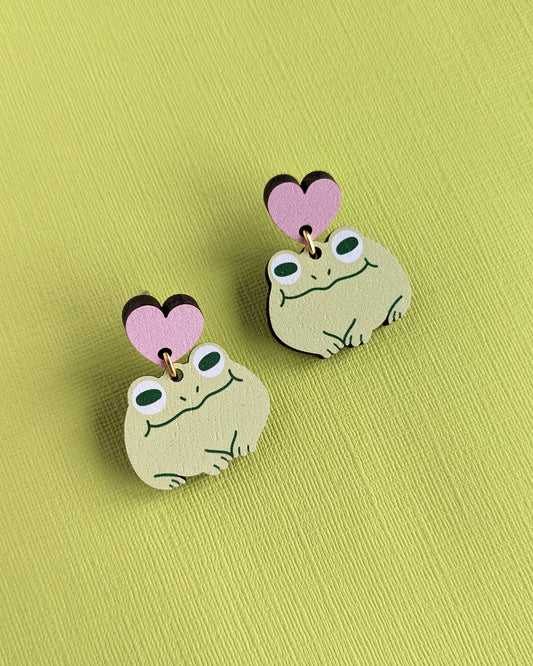 Froggos & Hearts - Wooden Earrings