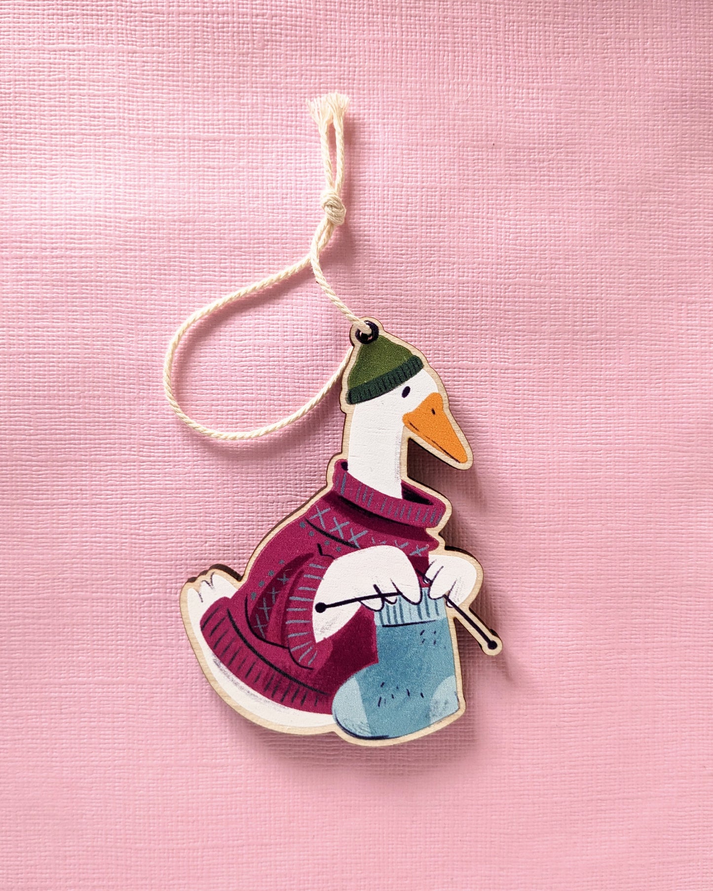 Knitting Goose - Wooden Decoration