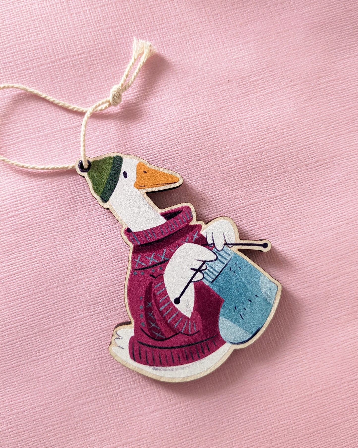 Knitting Goose - Wooden Decoration