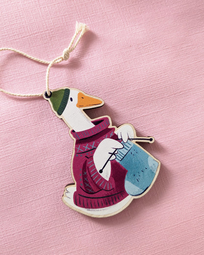 Knitting Goose - Wooden Decoration