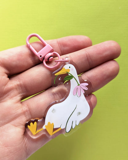 Goose and Flower - Acrylic Keychain
