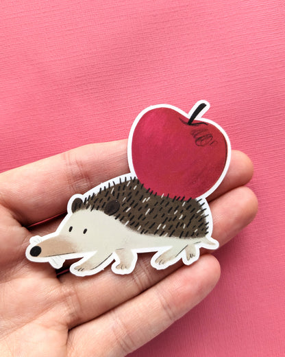 Hedgehog & Apple - Clear Vinyl Sticker