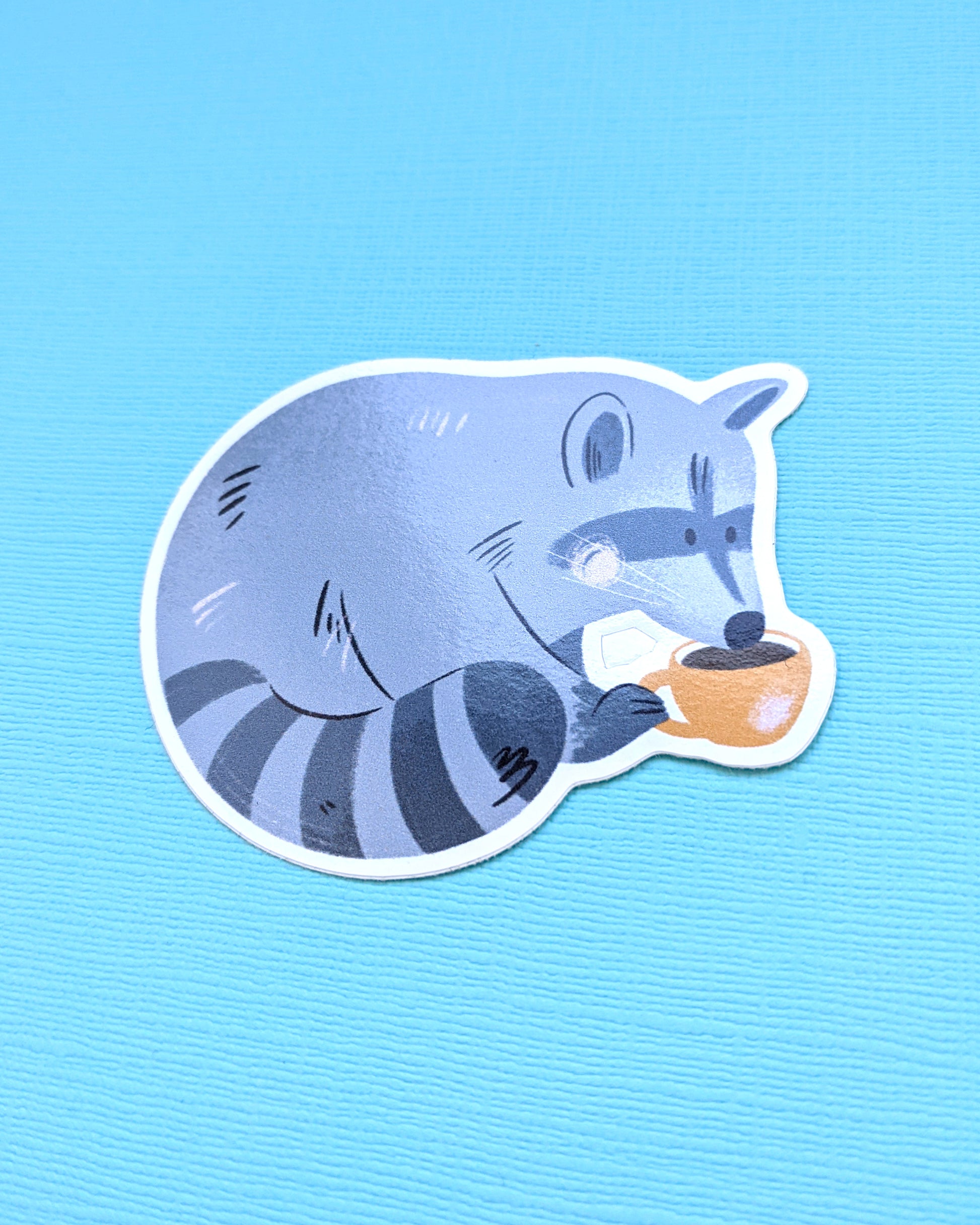 Raccoon and Cuppa - Vinyl Sticker - Patreon - Jess Was Here