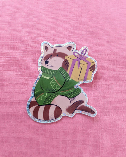 Festive Raccoon - Vinyl Sticker