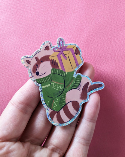 Festive Raccoon - Vinyl Sticker