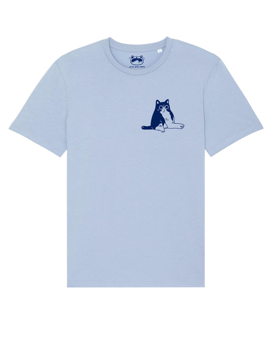 LAST CHANCE - Mini Cat - Hand Printed Blue T-shirt