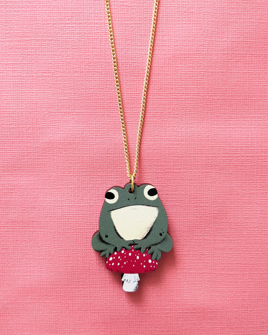 Toad on Mushroom - Wooden Necklace